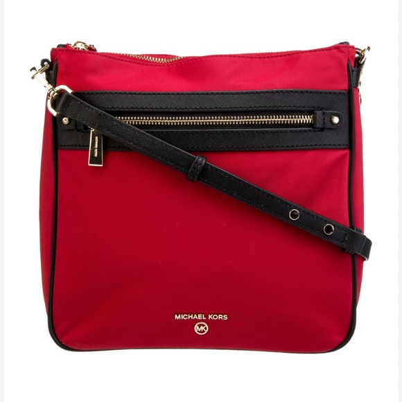 MICHAEL KORS Crossbody Jet Set Nylon Leather Trim Red NWOT - Picture 1 of 13